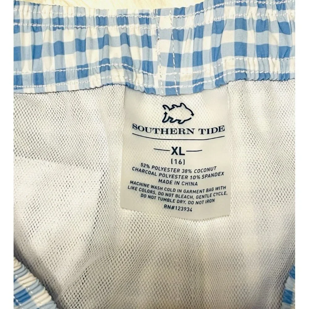 Southern Tide Ocean Channel Baldwin Gingham Swim Trunk Boys XL 16  NEW W/O Tags